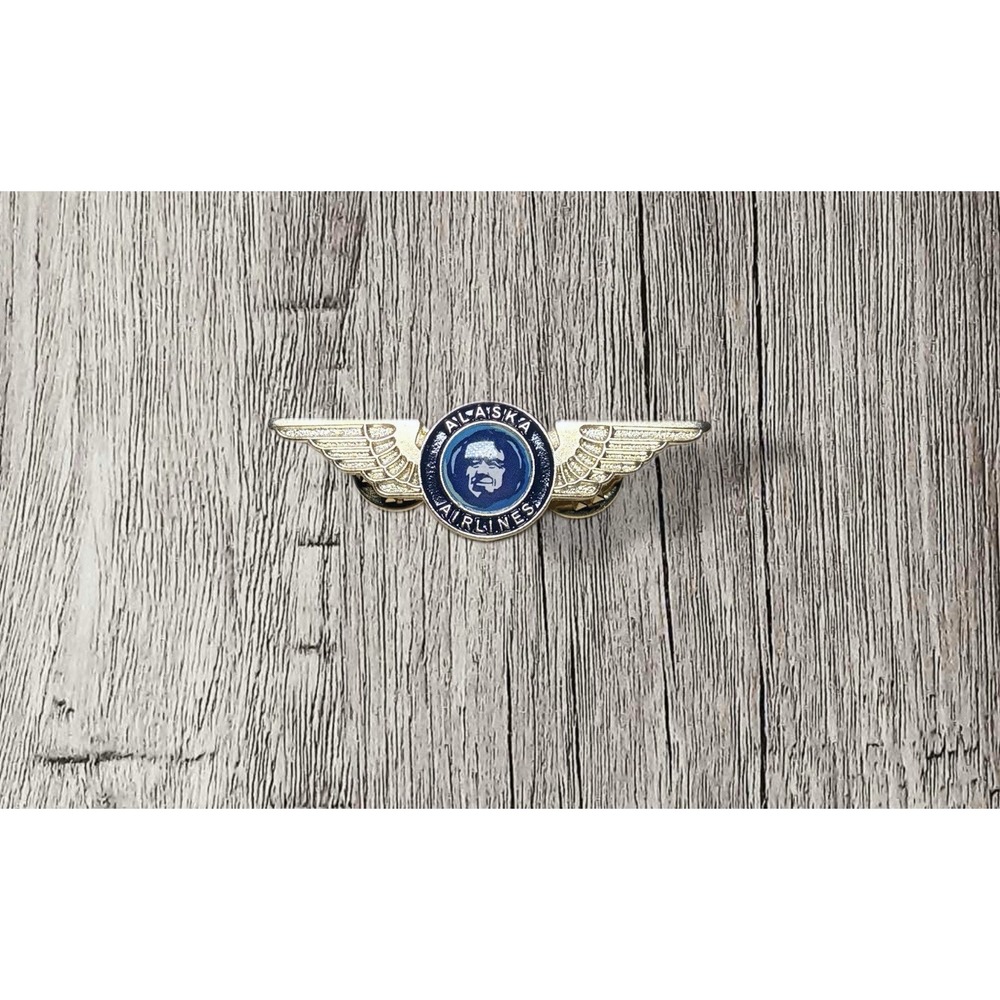 Alaska Airlines Metal Pilot Wings Aviator Pinback Lapel Hat Pin Badge 2" Eskimo